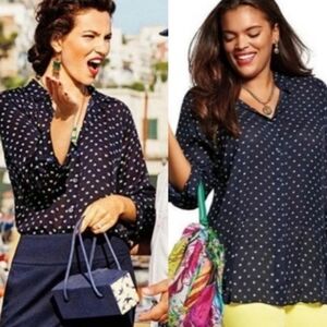 Cabi Style#5019 Blue and White 3/4 Sleeve Notched Collar Blouse